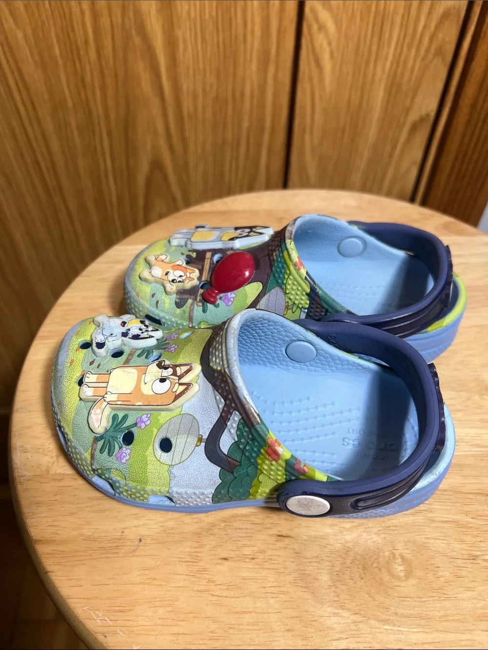 CROCS Blue Kids Cartoon Slip-On Clogs with Red Balloon Accent